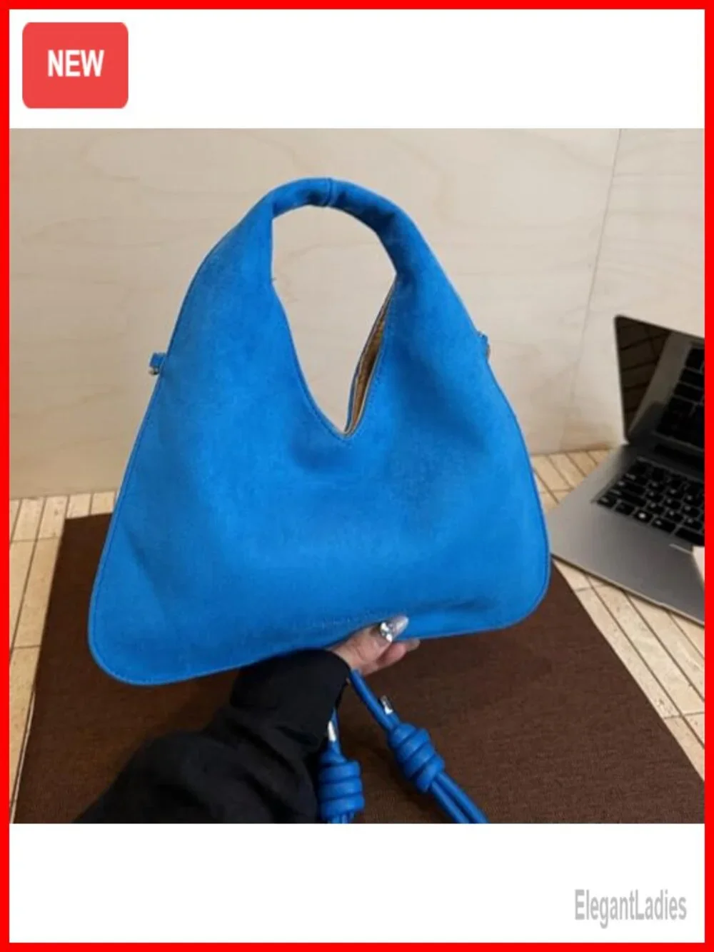 Faux Suede Slouchy Hobo Shoulder Crossbody Bag with Adjustable Strap